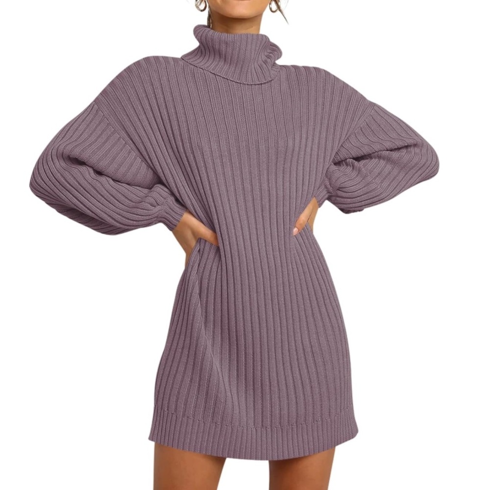 Purple Turtleneck Mini Dress